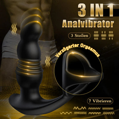 Prostata Analvibrator 7 Vibrieren 3 Stoßen mit Penisring BEIGE