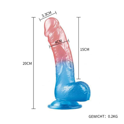 Transparenter farbiger Dildo Realistisches Aussehen Rot und Blau 18cm LOVETOY