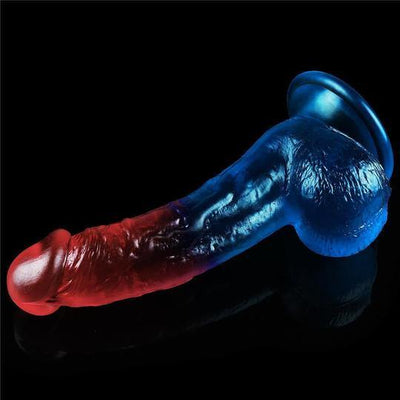 Transparenter farbiger Dildo Realistisches Aussehen Rot und Blau 18cm LOVETOY