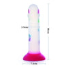 Transparenter Fluoreszenz Dildo mit farbigen Herzen und Saugnapf 18cm