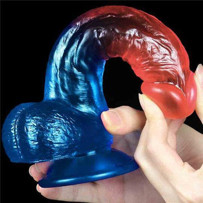 Transparenter farbiger Dildo Realistisches Aussehen Rot und Blau 18cm LOVETOY