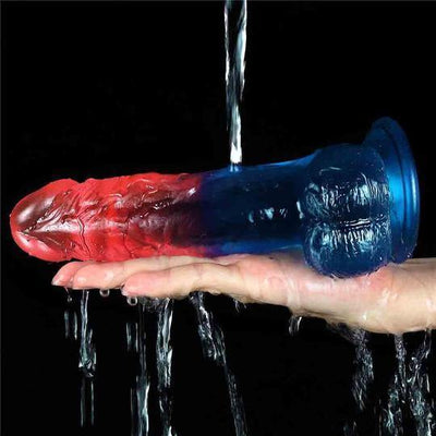 Transparenter farbiger Dildo Realistisches Aussehen Rot und Blau 18cm LOVETOY